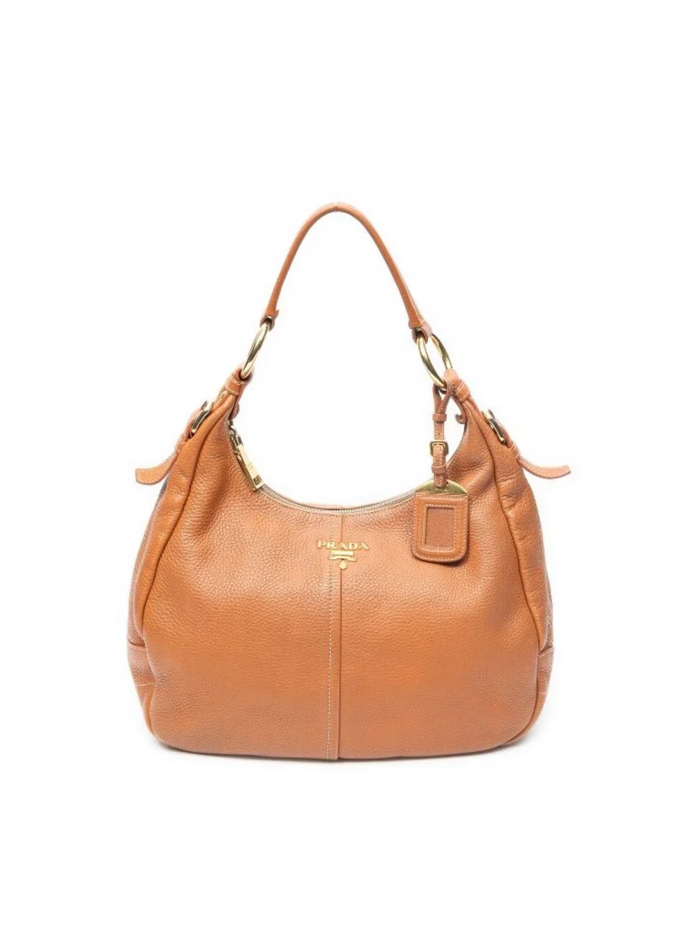 Prada Zip Top Hobo Brown Vitello Dyno